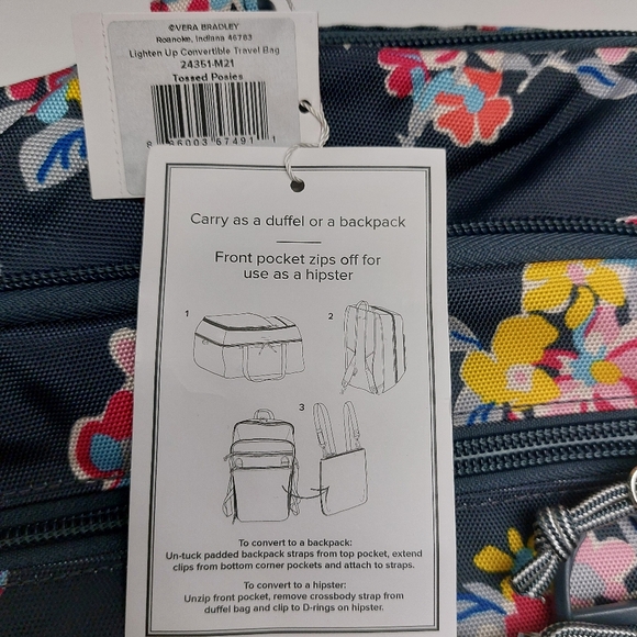 Vera Bradley LightenUp Convertible Travel Bag Backpack/Duffel Tossed Posies NWT - Picture 2 of 6